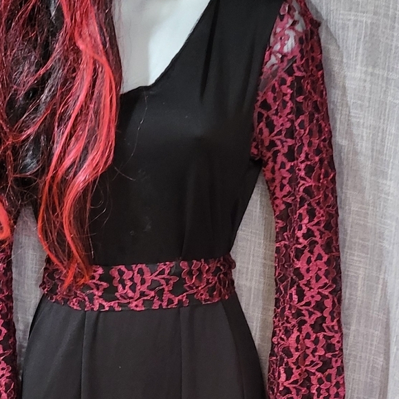 🎃Gothic Victorian Black Dress with ruby lace Ladies Halloween Sz m witch vampir - Picture 7 of 12
